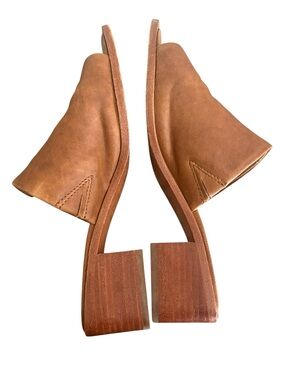 Frye Leather Slides Sandals Block Heel  Cognac Brown Square Toe Women’s Size 7.5